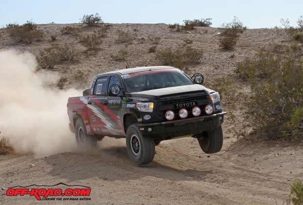 The original Ironman Ivan Stewart took us on one of the test loops the TRD team has been using while tuning the TRD Pro Tundra for Baja. While it felt like we were hauling across the open desert, Stewart said that he only drove to about 75 percent of the Tundras capability. Thats the speed he will suggest the drivers travel on race day to preserve the truck during the 1,130-mile race this November. 